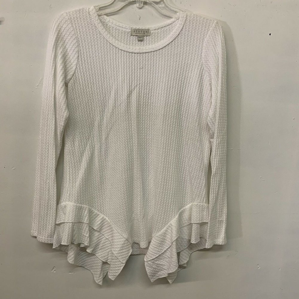 Status by Chenault Womens White Waffle Knit Tiered Hem Blouse